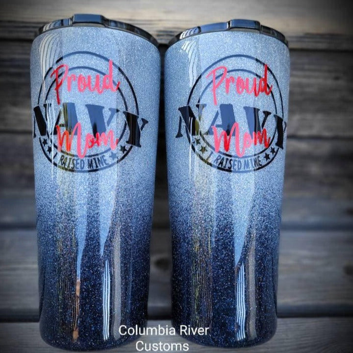 Proud Navy Mom Glitter Tumbler