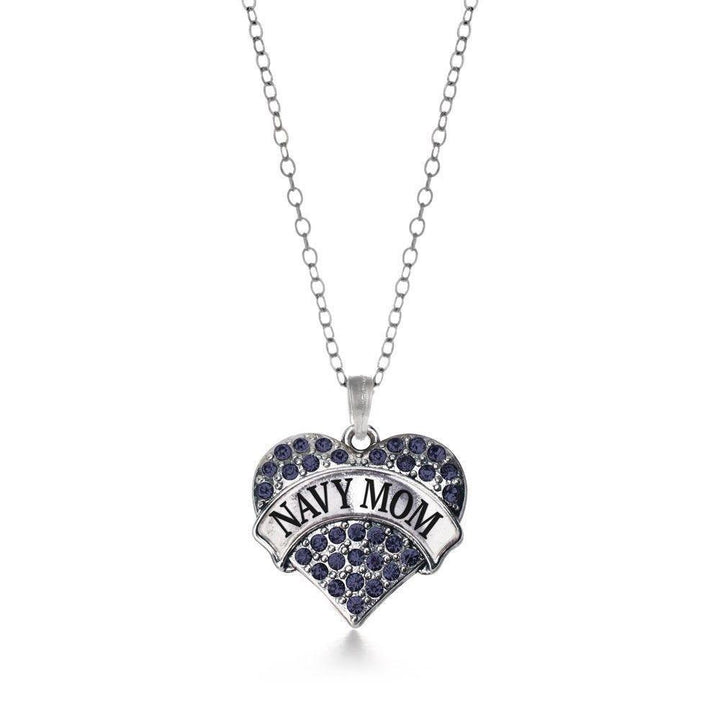 Navy Mom Rhinestone Heart Necklace - MotherProud