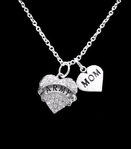 Crystal Army Mom Heart Military Soldier Gift Mother's Day Charm Necklace - MotherProud