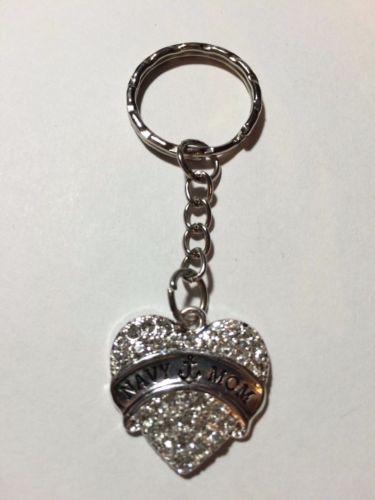 Heart Shaped Navy Mom Keychain - MotherProud