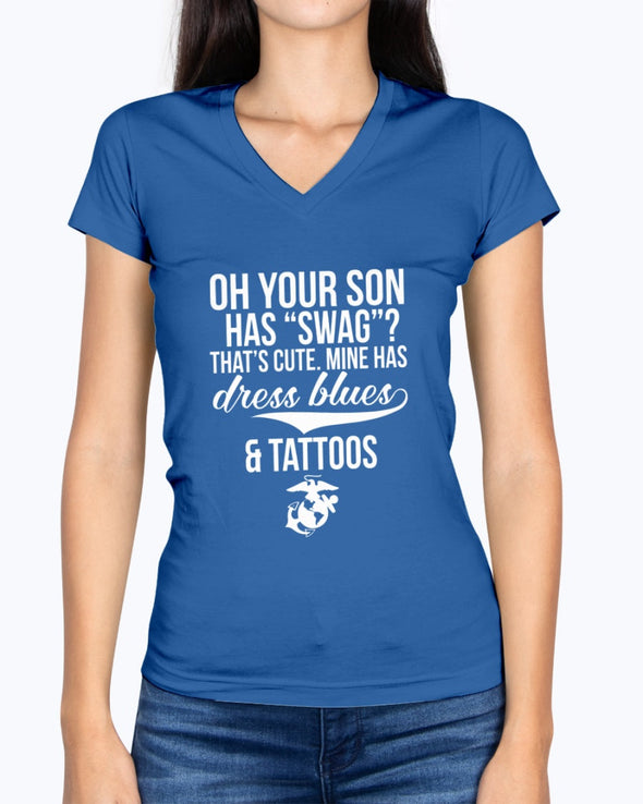 Marine Mom Dress Blues Tattoos T-shirts - MotherProud