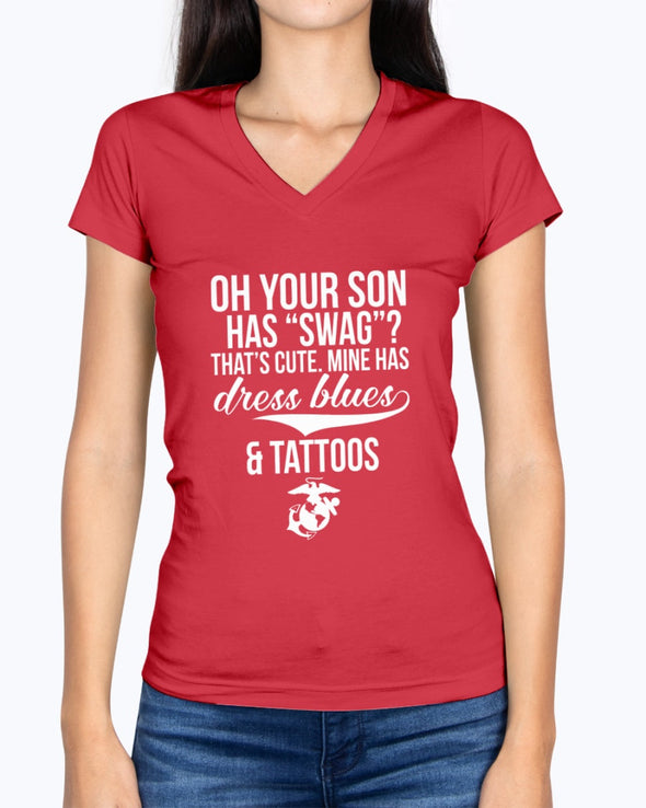 Marine Mom Dress Blues Tattoos T-shirts - MotherProud