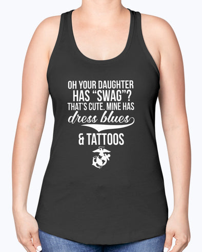 Marine Mom Daughter Dress Blues Tattoos T-shirts - MotherProud