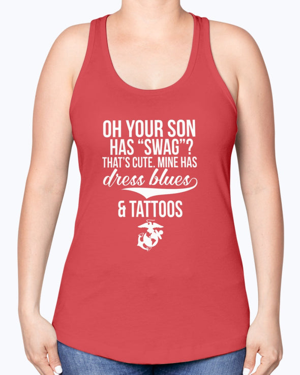 Marine Mom Dress Blues Tattoos T-shirts - MotherProud