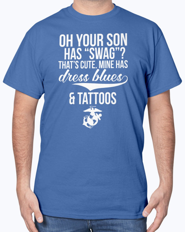 Marine Mom Dress Blues Tattoos T-shirts - MotherProud