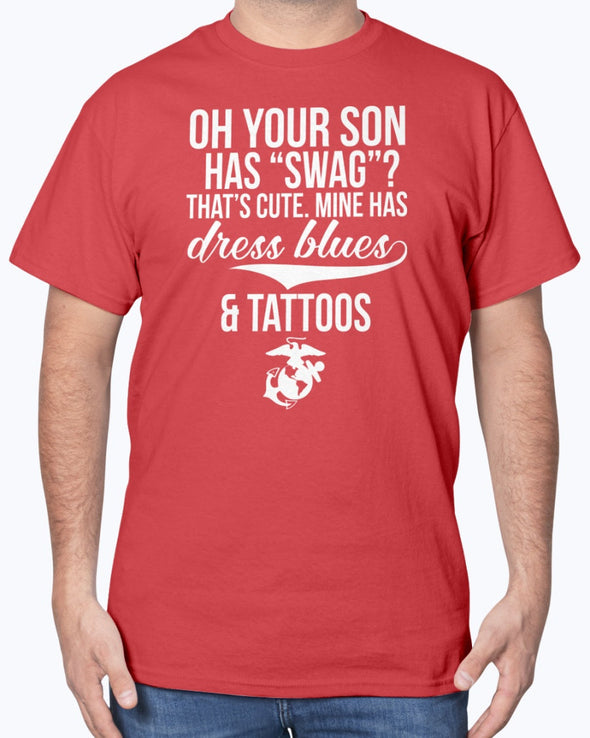 Marine Mom Dress Blues Tattoos T-shirts - MotherProud