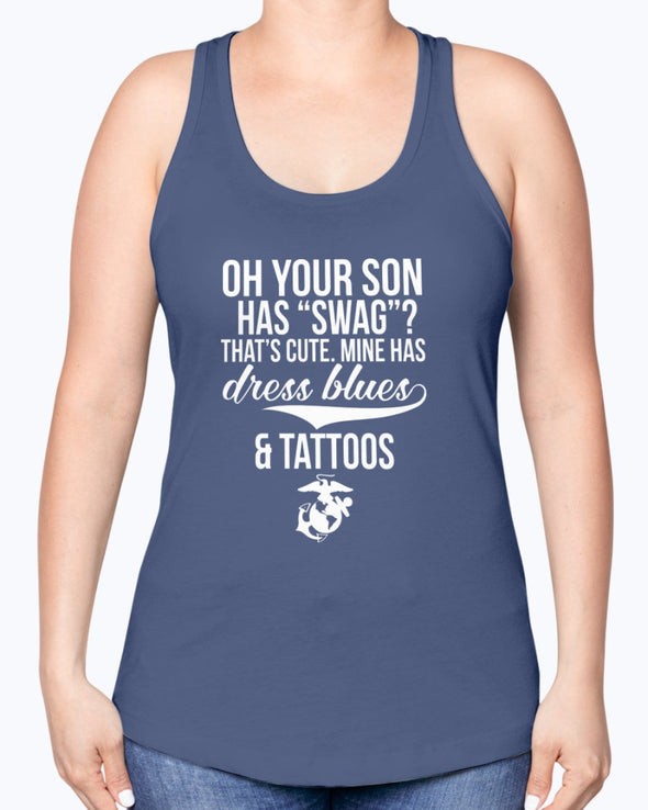 Marine Mom Dress Blues Tattoos T-shirts - MotherProud