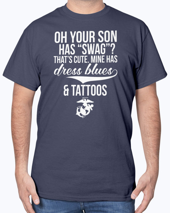 Marine Mom Dress Blues Tattoos T-shirts - MotherProud