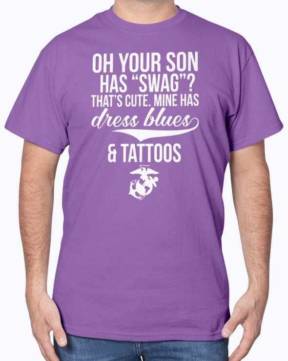 Marine Mom Dress Blues Tattoos T-shirts - MotherProud