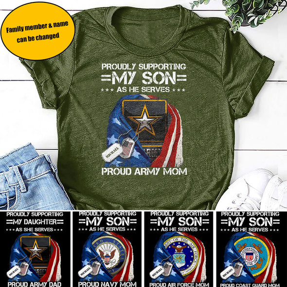 Personalized Military Mom Family Proudly Support T-shirts