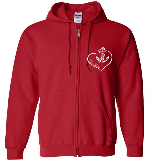 Navy Mom Heart Pledge Zip Hoodie - MotherProud