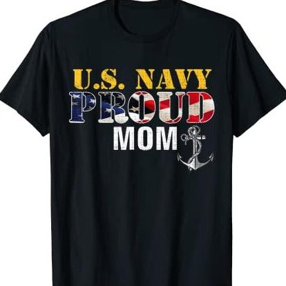 Navy Proud Mom With U.S Flag T-Shirt