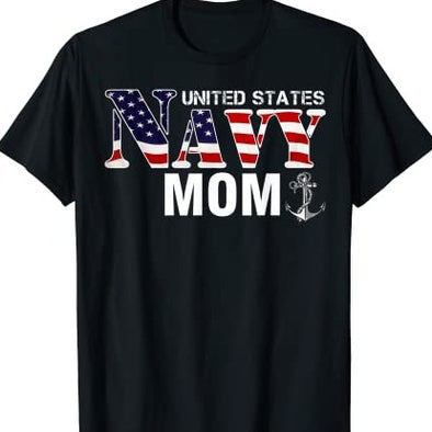 Navy With American Flag For Mom T-Shirt
