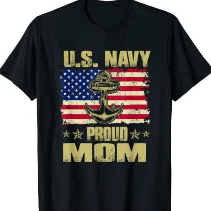 US Navy Proud Mom With American Flag T-Shirt
