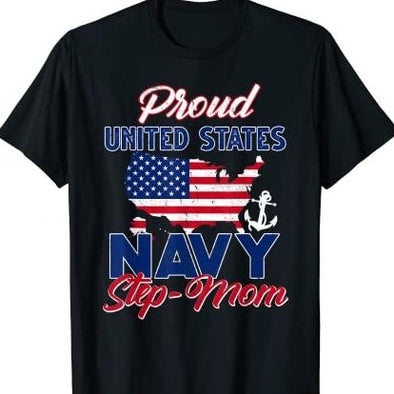 Proud Navy Step-Mom US Flag T-Shirts