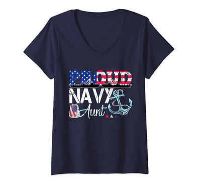 Proud Navy Aunt V-Neck T-shirts
