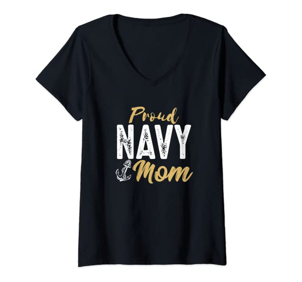 Proud Navy Mom V-Neck T-shirts