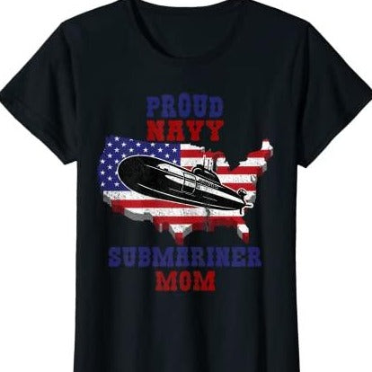 Proud Navy Submariner Mom USA-Flag Patriotic Outfit T-Shirt