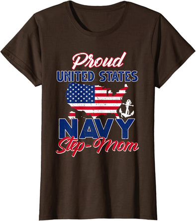 Navy Step-Mom US Flag Tee