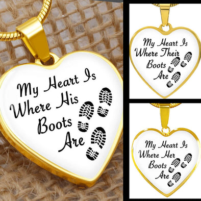 Personalized Military Mom Heart Boots Necklace