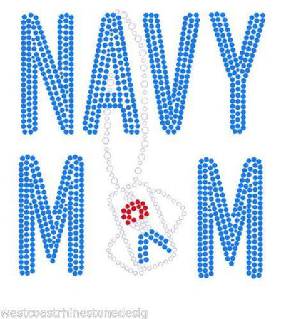 Navy Mom Rhinestone Dog Tag Iron on Transfer - MotherProud