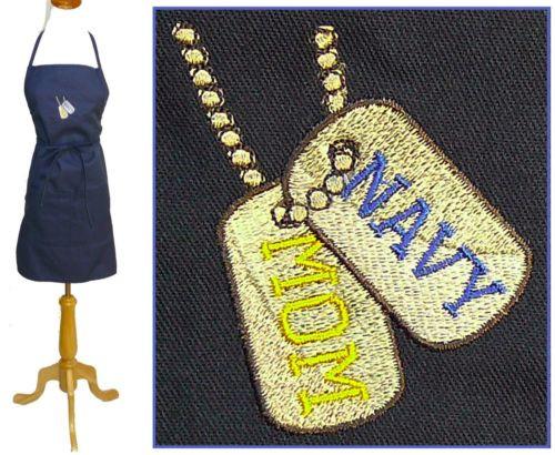 Embroidered Navy Mom Apron Dog Tags Customizable - MotherProud