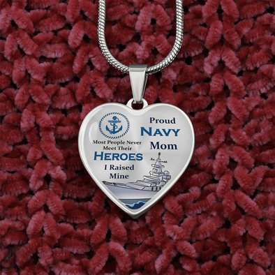 Raised Mine Navy Mom Heart Necklace