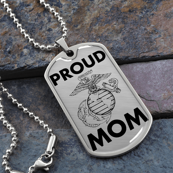 Proud Marine Mom Stainless Steel Dog Tags