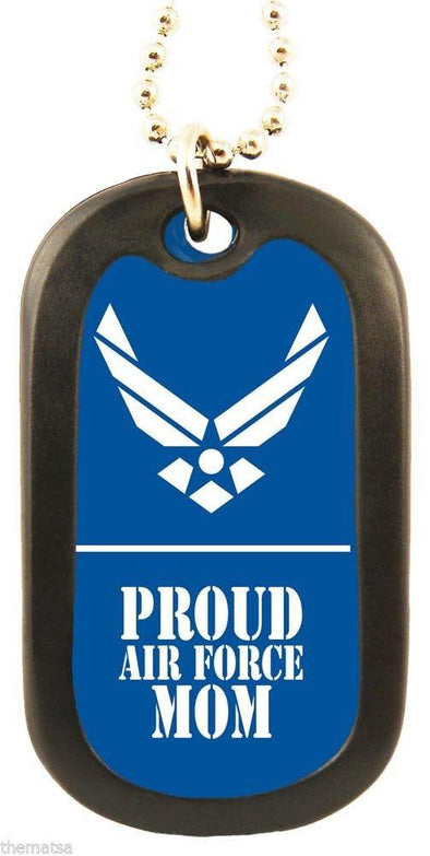 Proud Air Force Mom Blue Military Logo Engravable Military Dog Tag - MotherProud