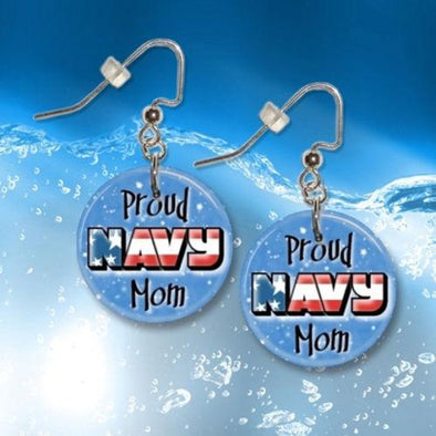 Proud Navy Mom Button Dangle Earrings - MotherProud