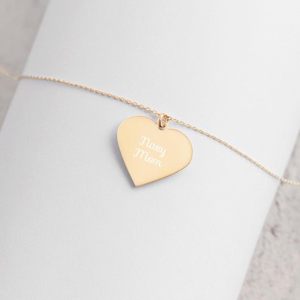 Navy Mom Engraved Heart Necklace