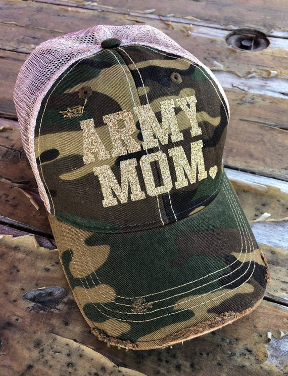 ARMY MOM Distressed Snapback Hat - MotherProud