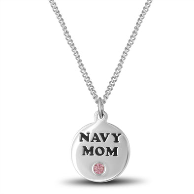 Silver Navy Mom Disc Necklace