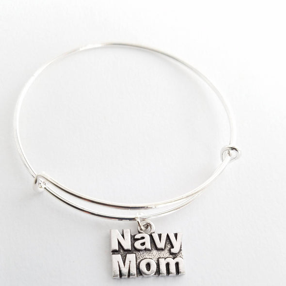 Navy mom silver plated bangle bracelet