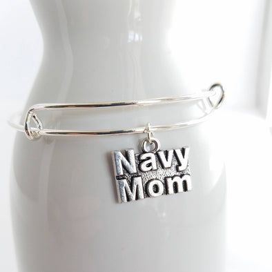 Navy mom silver plated bangle bracelet