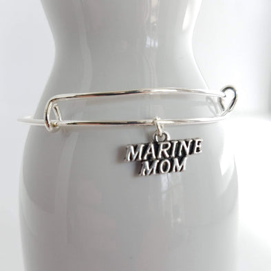 Marine mom silver plated bangle bracelet