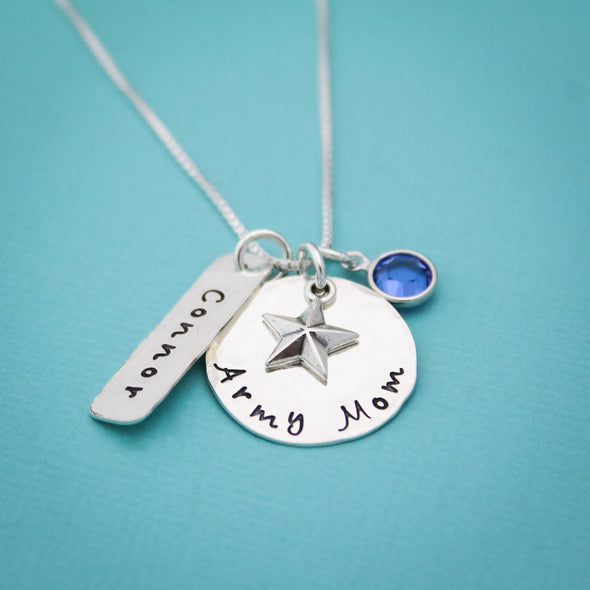 Army Mom Necklace in Sterling Silver with Star Charm