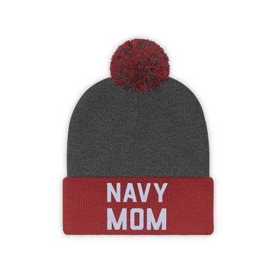 Navy Mom Beanie Embroidered Knit Hat