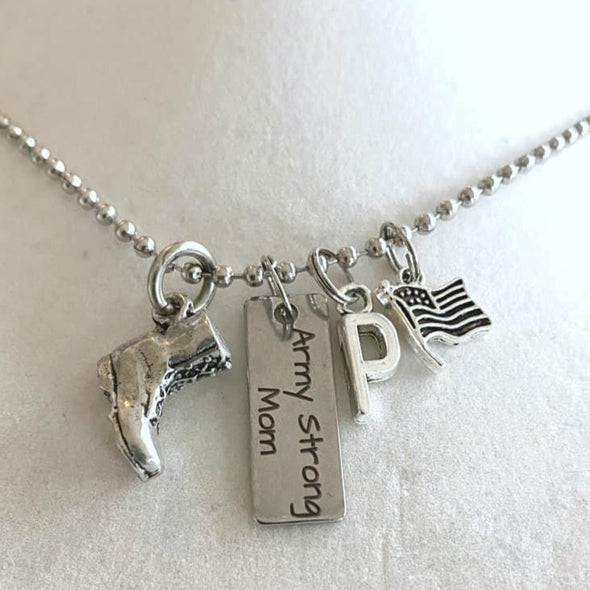 Patriotic Army Strong Mom USA Combat Necklace