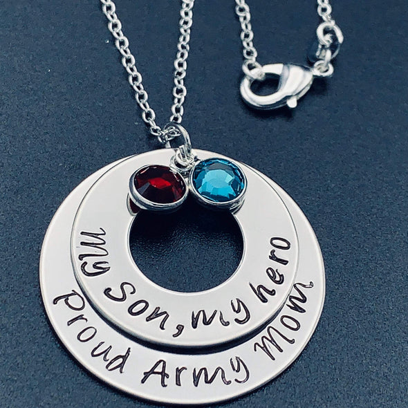 Proud Army Mom " My son my hero" necklace