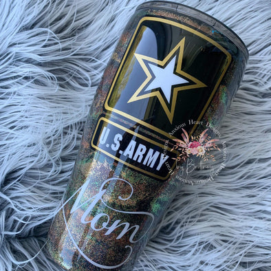 Army Mom Stainless Steel Glitter Tumbler