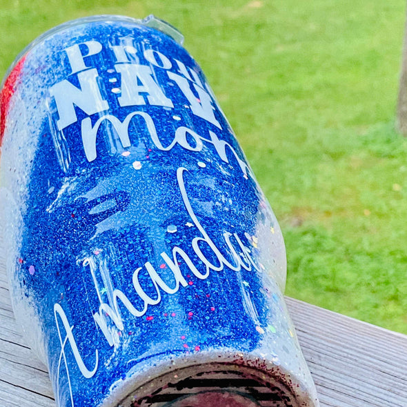 Proud Navy Mom Tumbler Glitter Cup