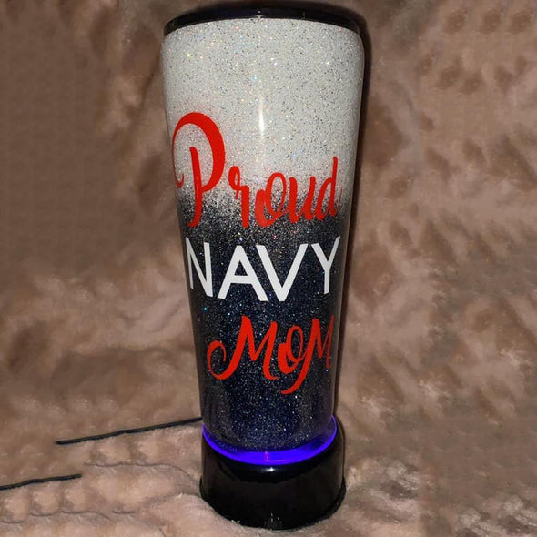 Slim Tumbler Glitter Ombre with lid navy mom