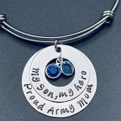 Proud Army Mom Bracelet " My son my hero" Hand stamped stainless steel