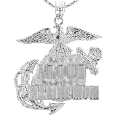 Silver Pendant Proud Marine Mom Necklace