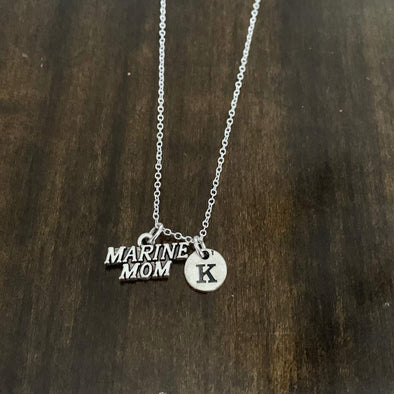 Marine mom initial charm necklace