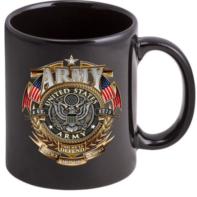 US Army Gold Shield Stoneware Black Coffee Mug