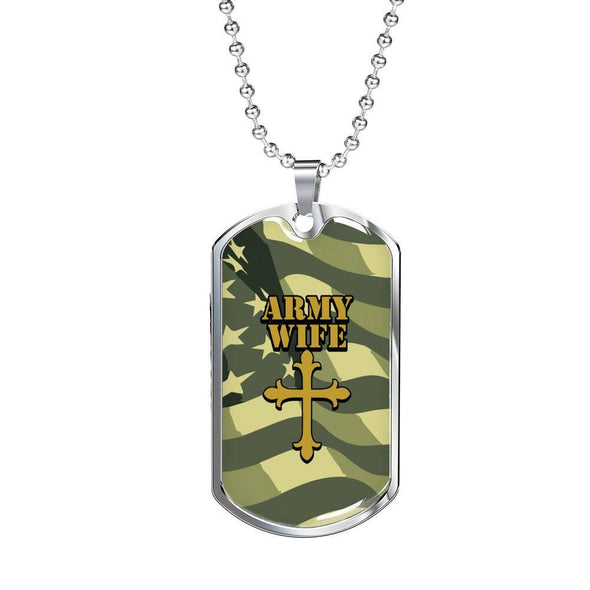 Army Wife Religious Dog Tag Silver with Chain