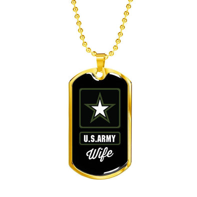 US Army Wife Gold Dog Tag with Chain