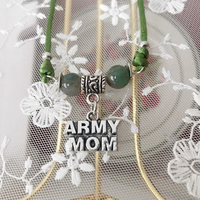 ARMY Mom Macrame Charm Beaded Bracelet